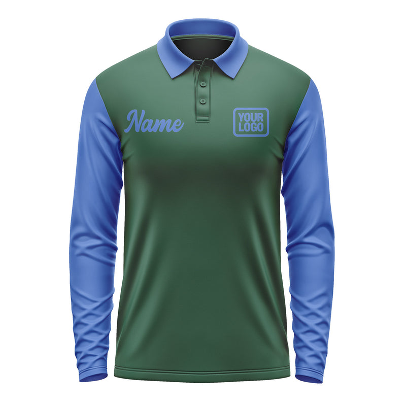 Custom Green Sky Blue Long Sleeve Polo Shirt Pl050909B109