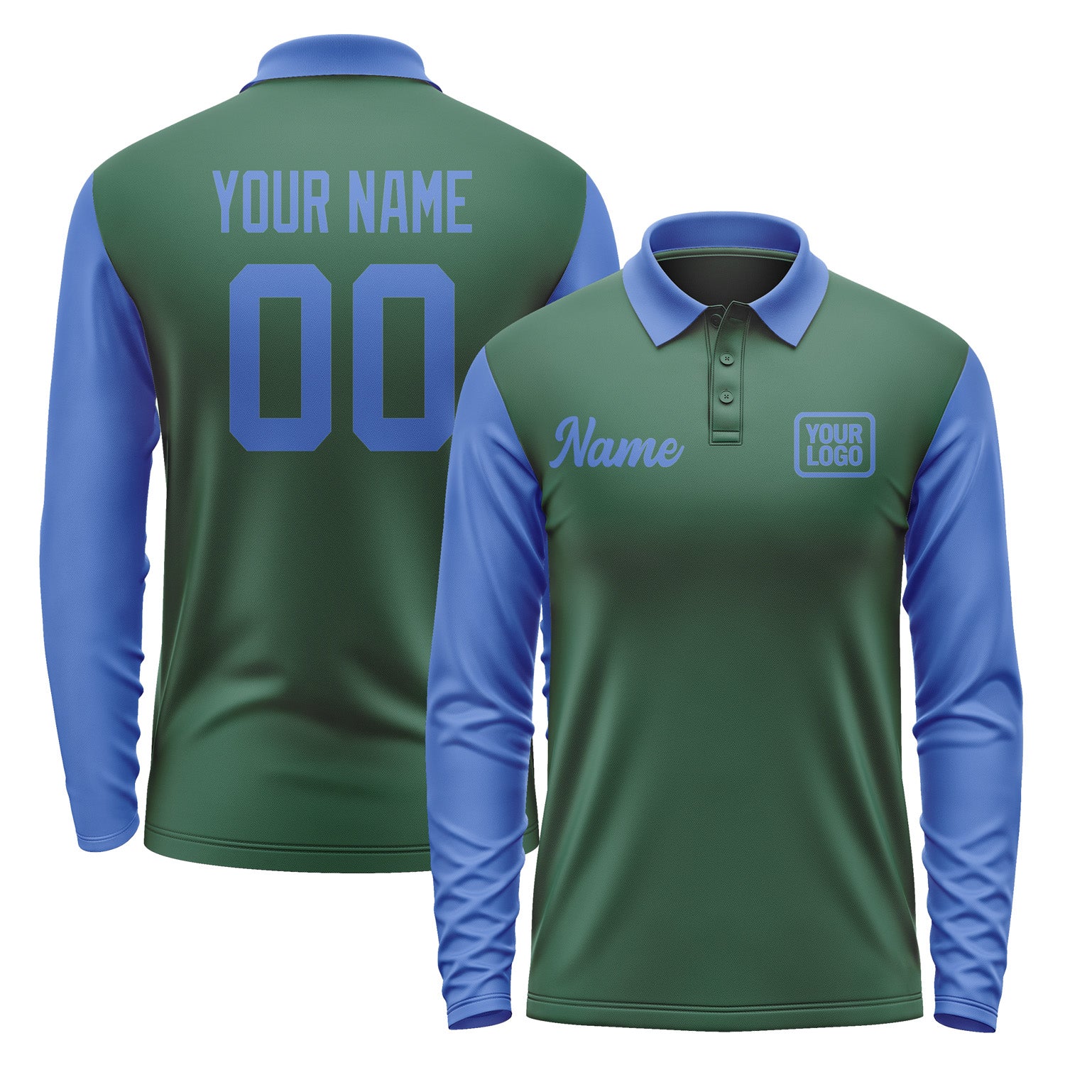 Custom Green Sky Blue Long Sleeve Polo Shirt Pl050909B109