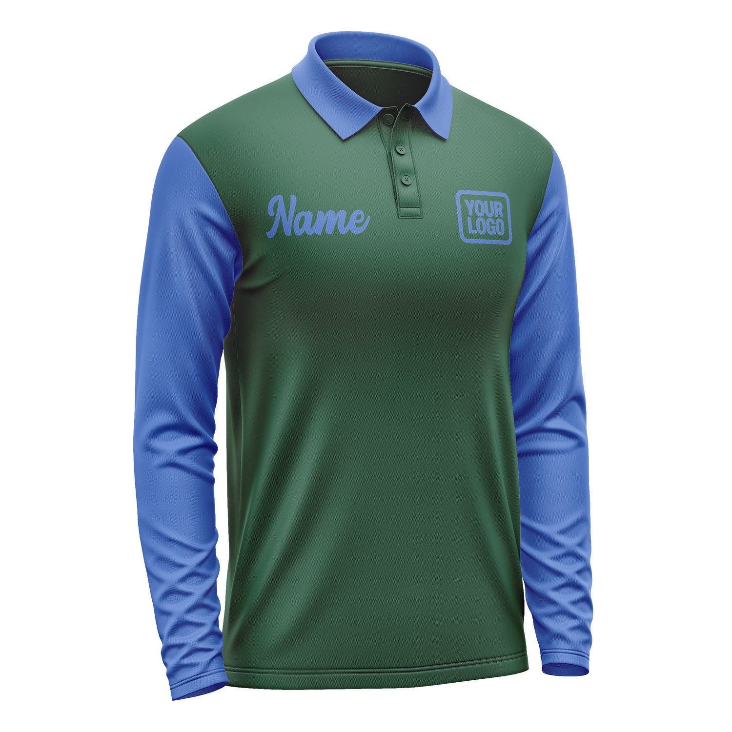Custom Green Sky Blue Long Sleeve Polo Shirt Pl050909B109