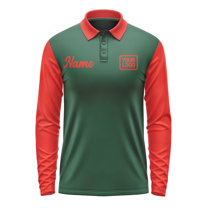Custom Green Orange Red Long Sleeve Polo Shirt Pl051212B112