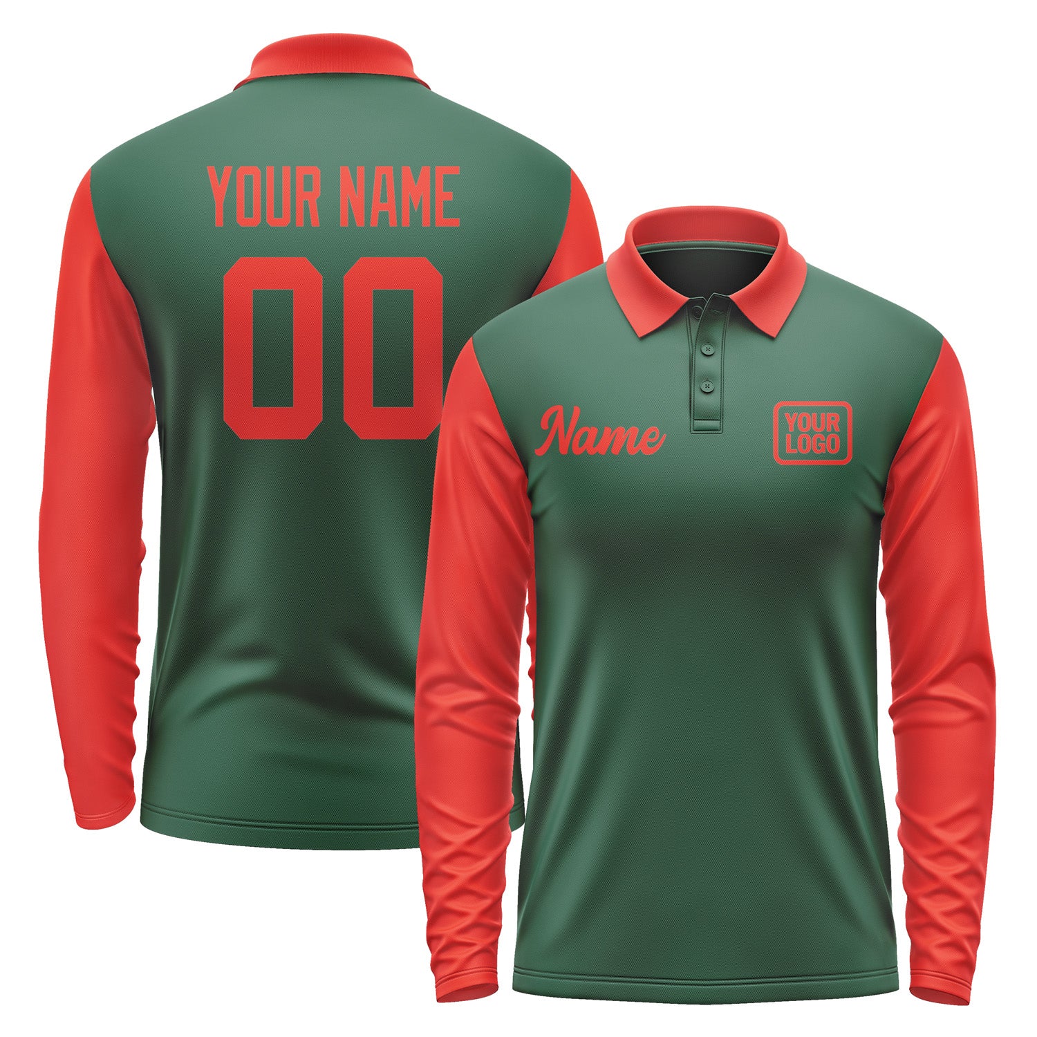 Custom Green Orange Red Long Sleeve Polo Shirt Pl051212B112