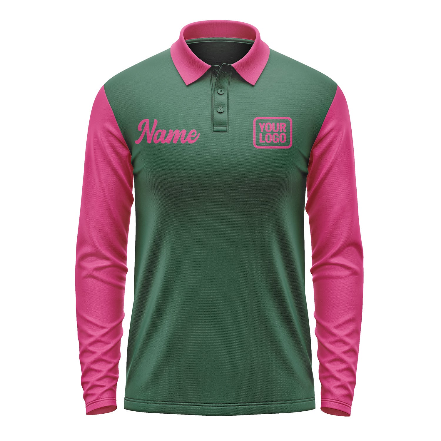 Custom Green Pink Long Sleeve Polo Shirt Pl051313B113