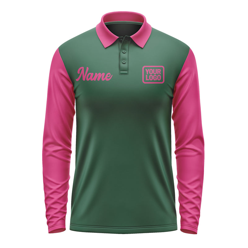 Custom Green Pink Long Sleeve Polo Shirt Pl051313B113