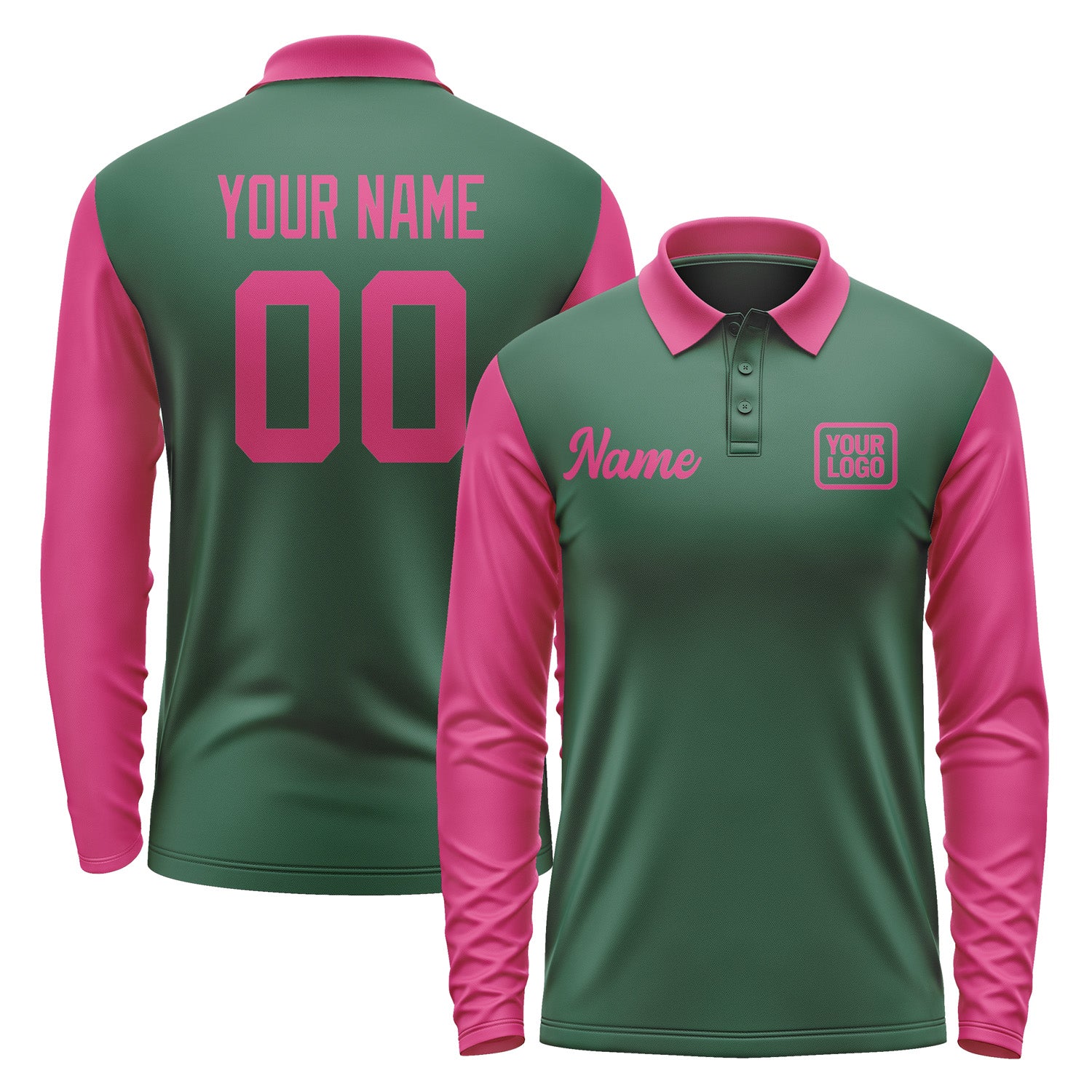 Custom Green Pink Long Sleeve Polo Shirt Pl051313B113