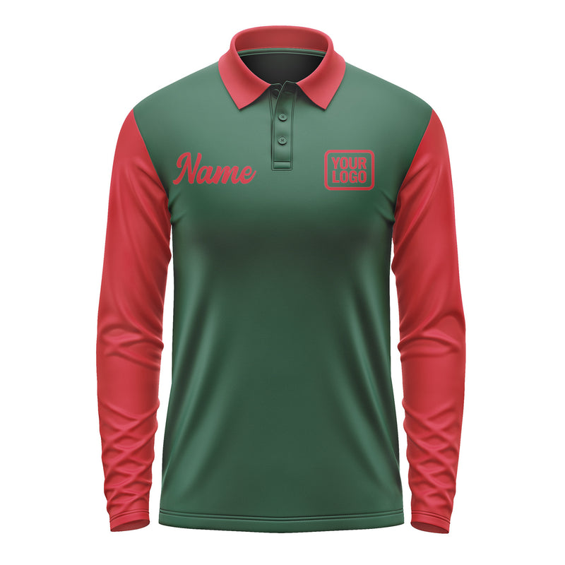Custom Green Red Long Sleeve Polo Shirt Pl051414B114