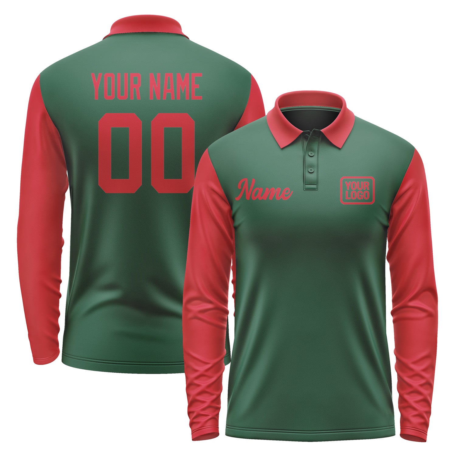 Custom Green Red Long Sleeve Polo Shirt Pl051414B114