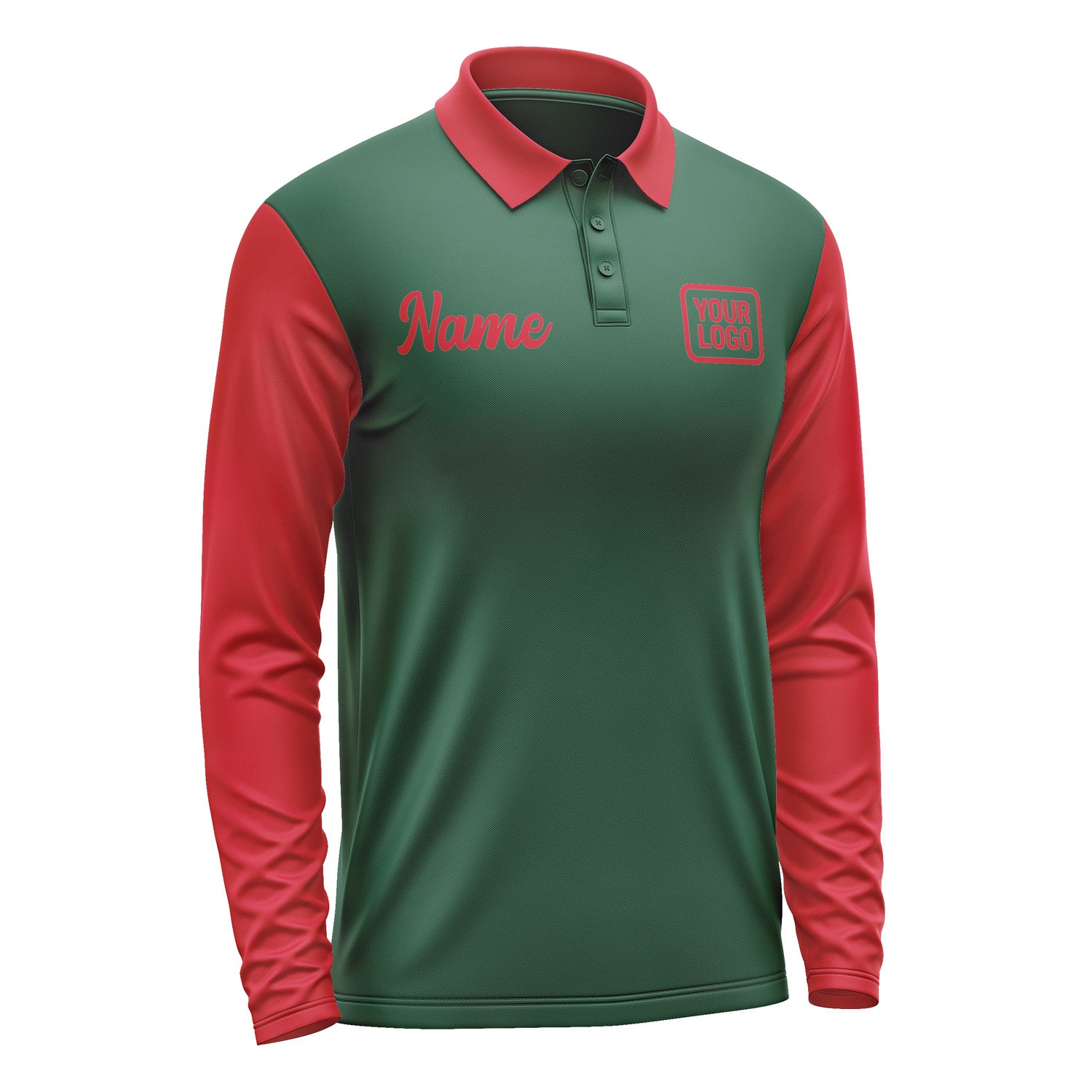 Custom Green Red Long Sleeve Polo Shirt Pl051414B114