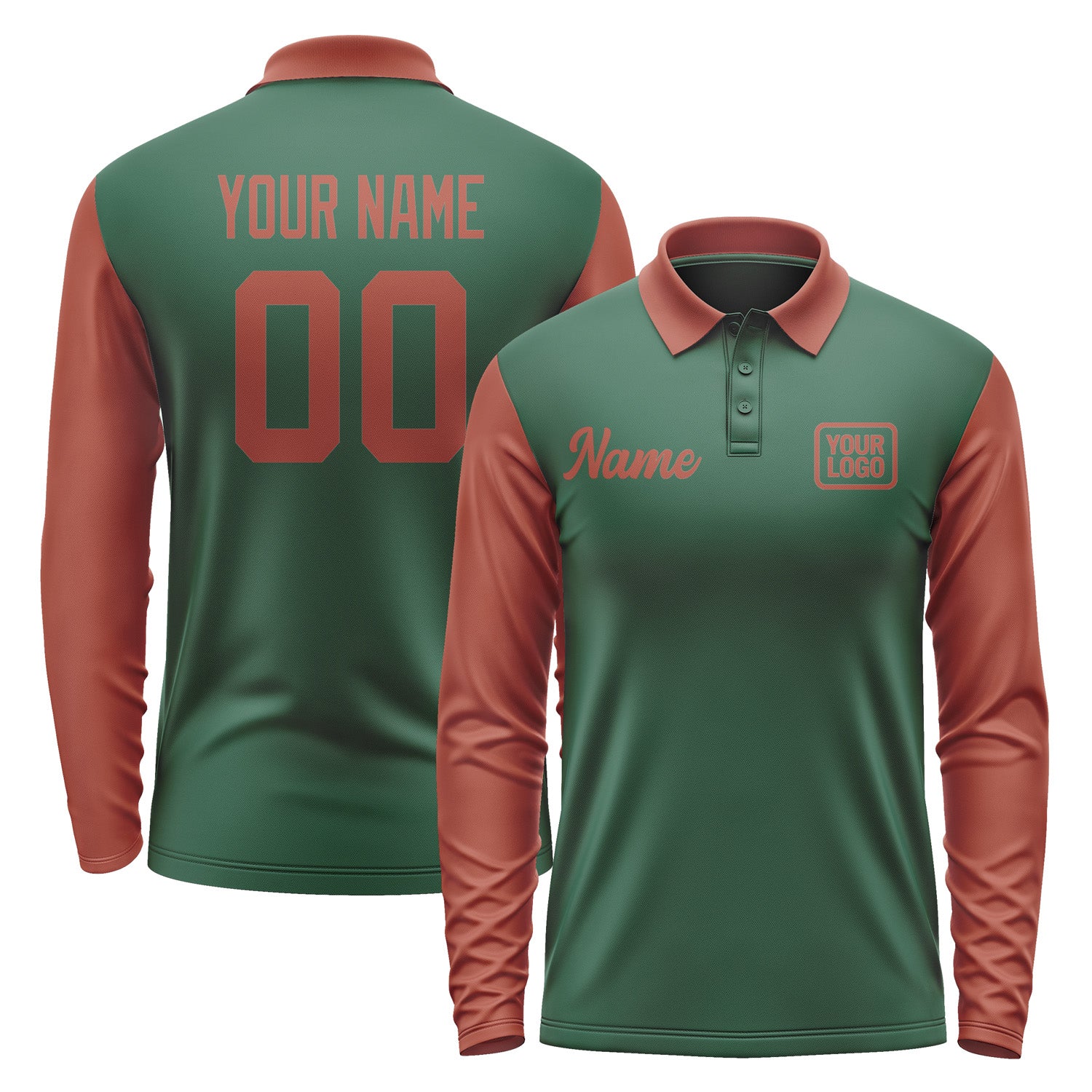 Custom Green Coral Red Long Sleeve Polo Shirt Pl051616B116