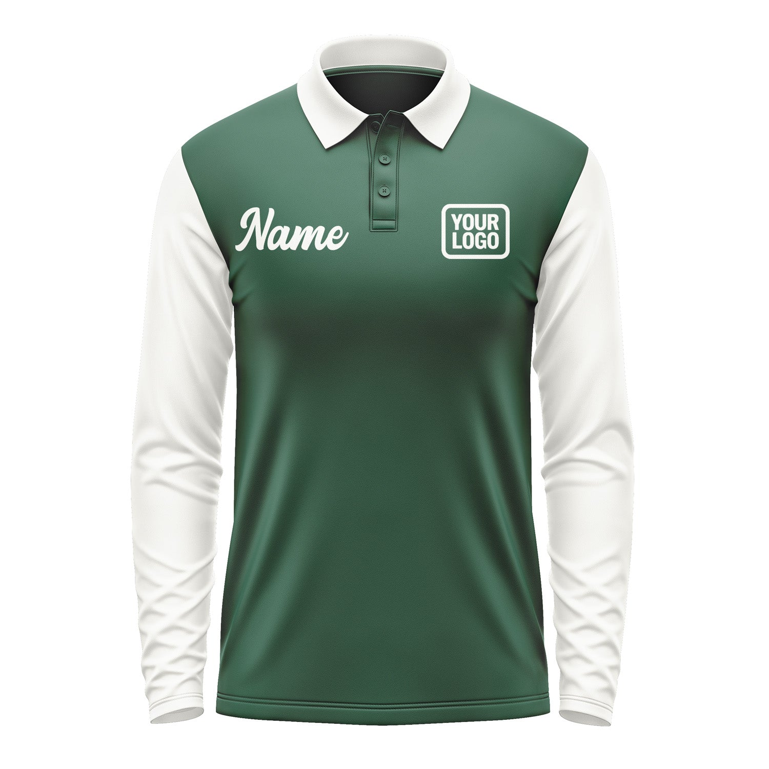 Custom Green White Long Sleeve Polo Shirt Pl051818B118