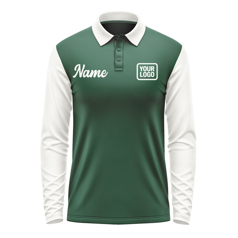 Custom Green White Long Sleeve Polo Shirt Pl051818B118