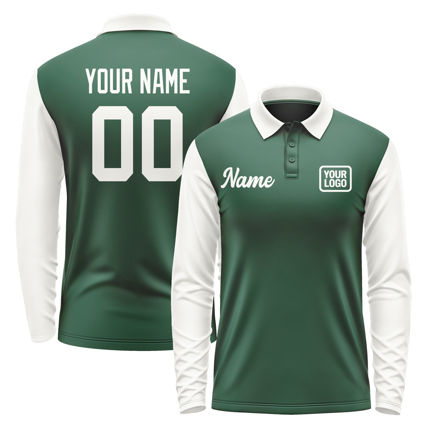 Custom Green White Long Sleeve Polo Shirt Pl051818B118