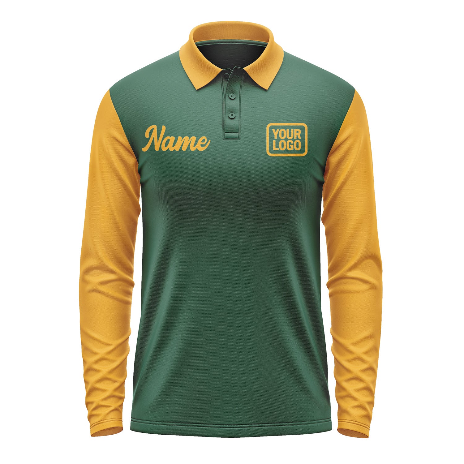 Custom Green Yellow Long Sleeve Polo Shirt Pl051919B119