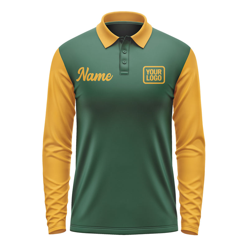 Custom Green Yellow Long Sleeve Polo Shirt Pl051919B119
