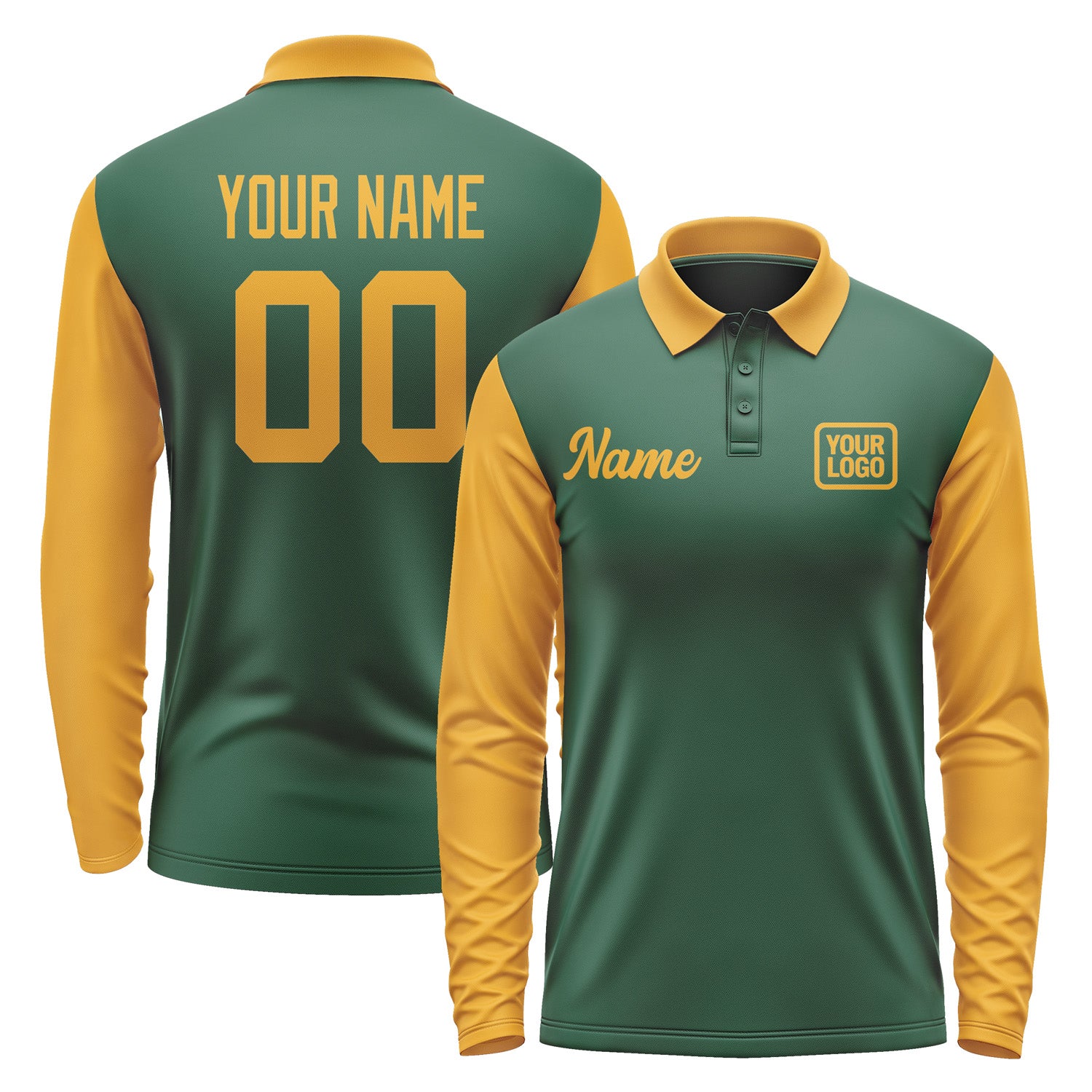 Custom Green Yellow Long Sleeve Polo Shirt Pl051919B119