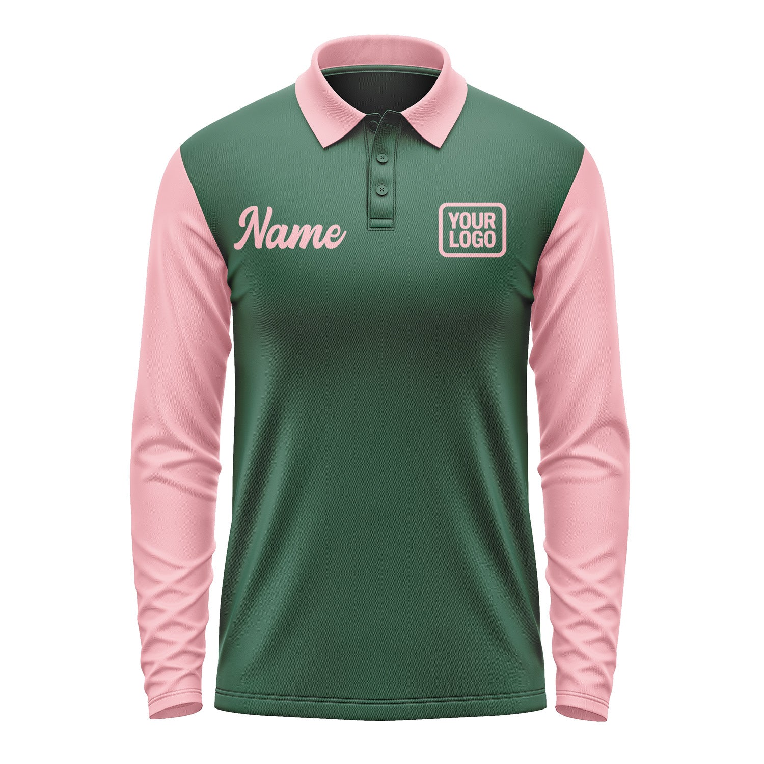 Custom Green Light Pink Long Sleeve Polo Shirt Pl052121B121