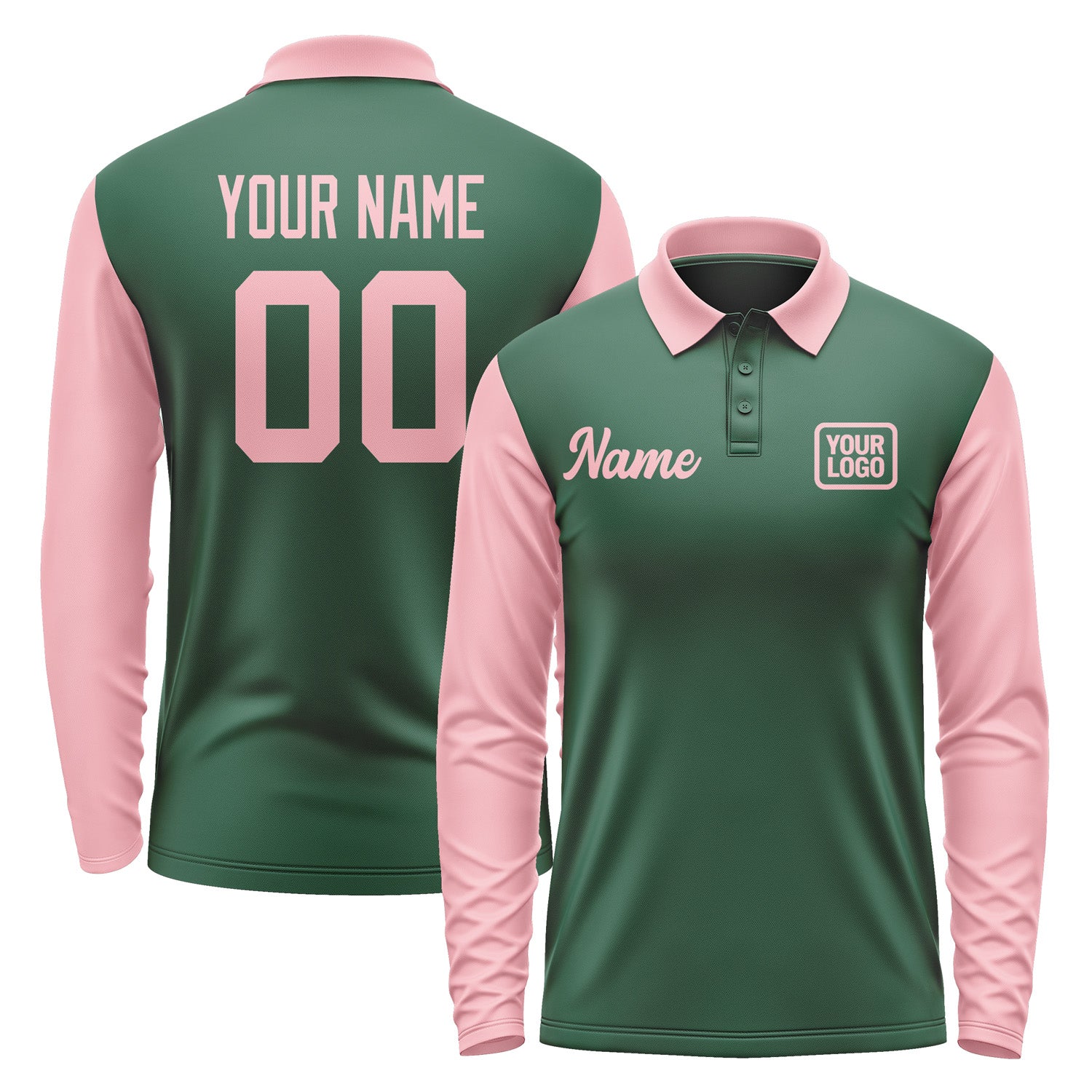 Custom Green Light Pink Long Sleeve Polo Shirt Pl052121B121