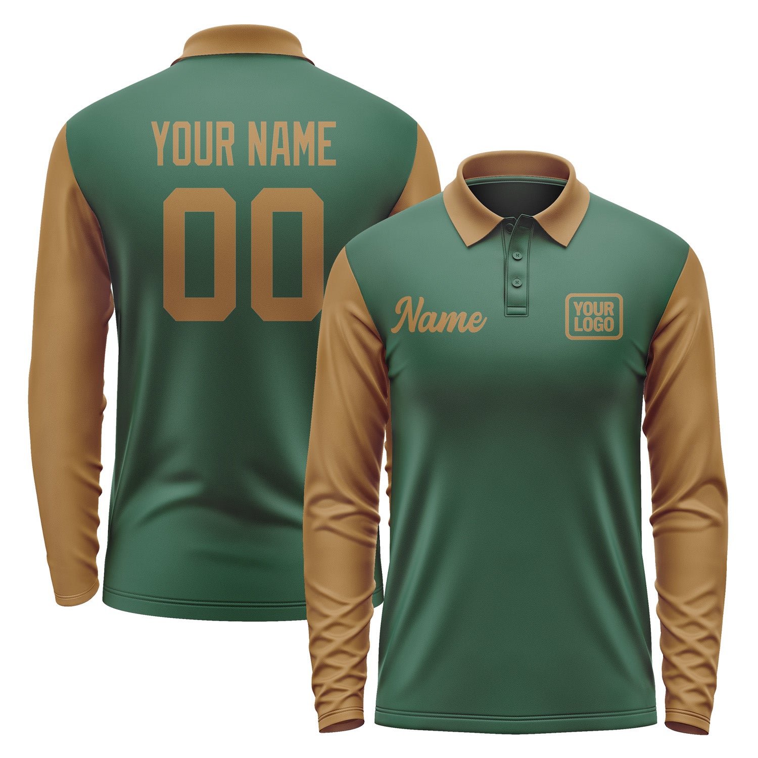 Custom Green Khaki Long Sleeve Polo Shirt Pl052222B122