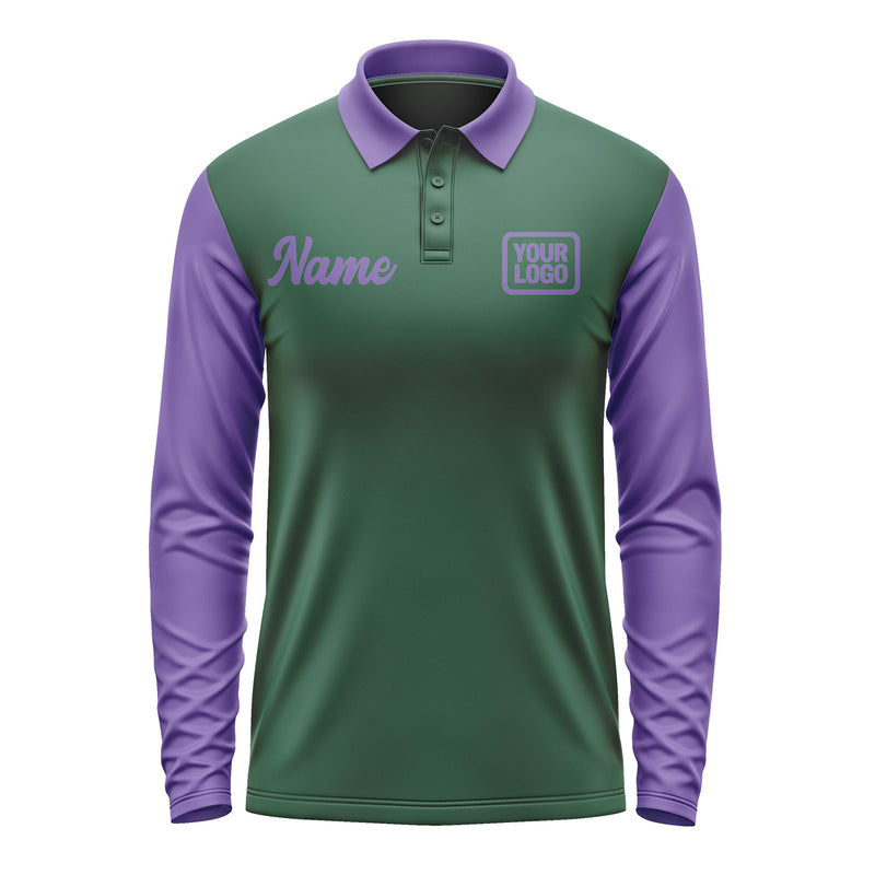 Custom Green Light Purple Long Sleeve Polo Shirt Pl052323B123