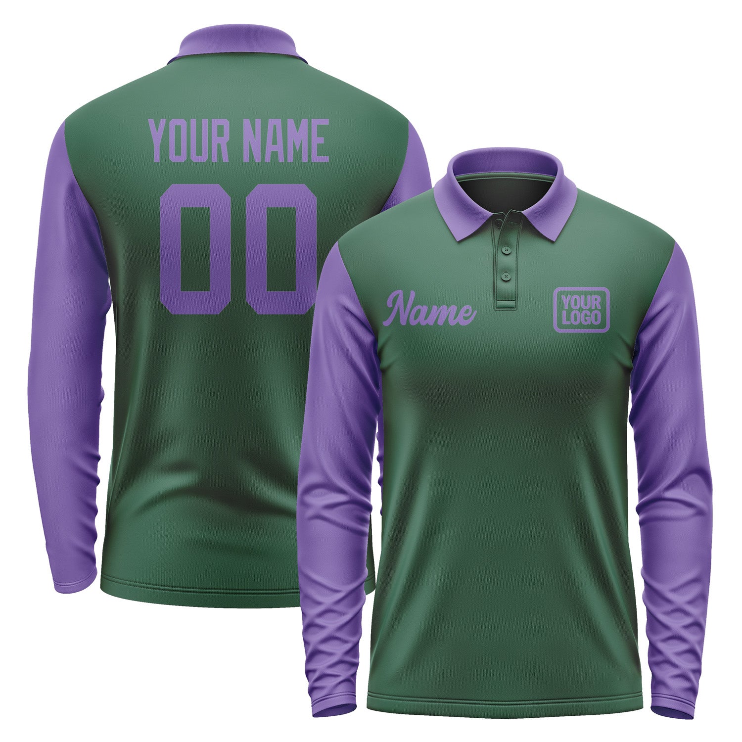 Custom Green Light Purple Long Sleeve Polo Shirt Pl052323B123