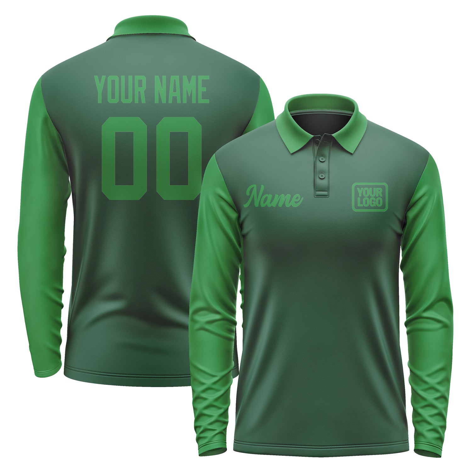 Custom Green Emerald Green Long Sleeve Polo Shirt Pl052424B124