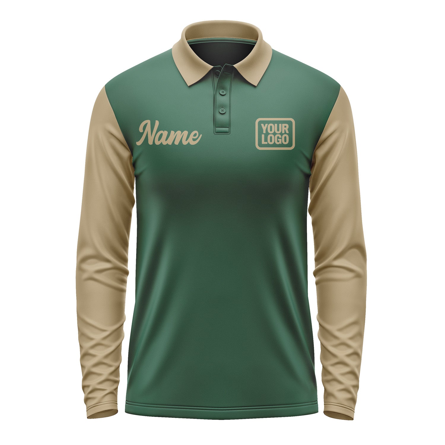 Custom Green Light Khaki Long Sleeve Polo Shirt Pl052525B125