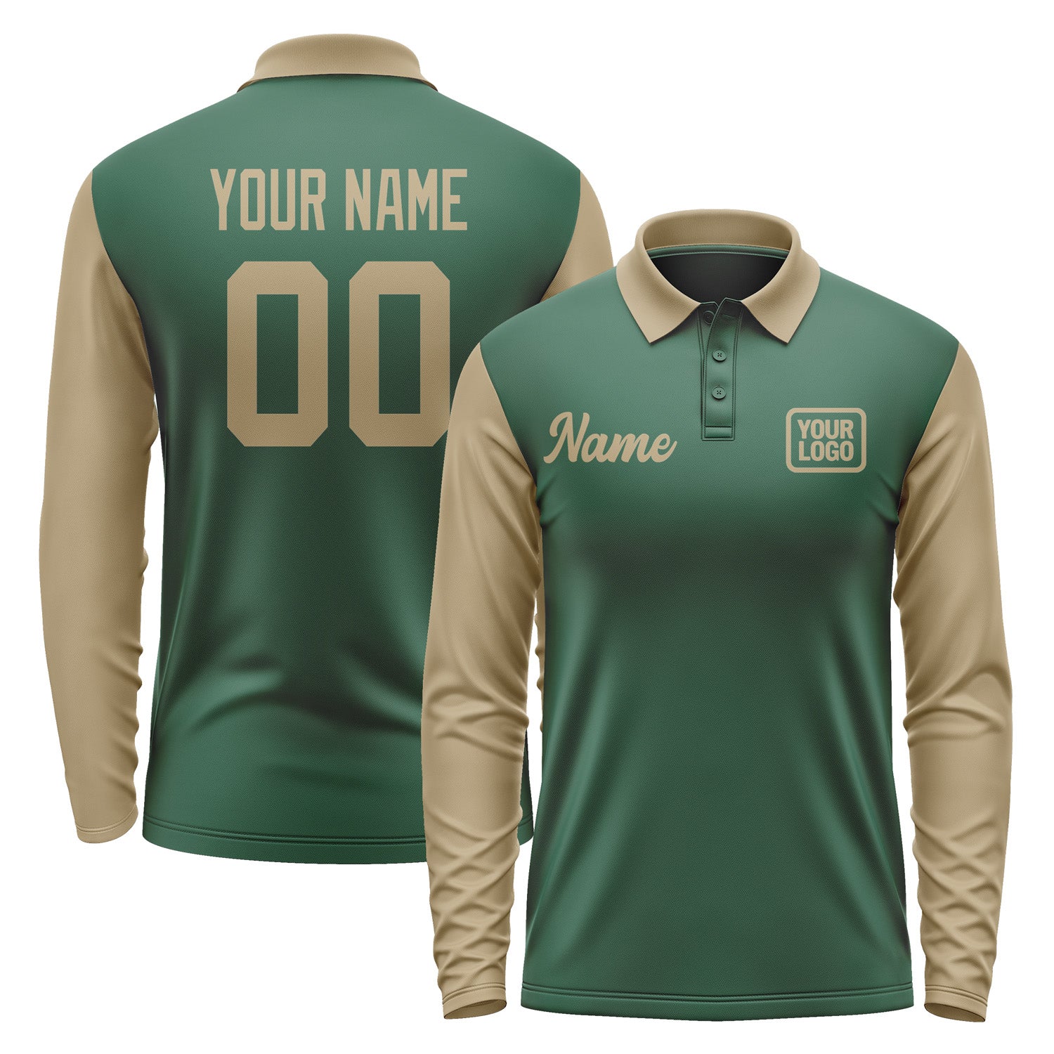 Custom Green Light Khaki Long Sleeve Polo Shirt Pl052525B125