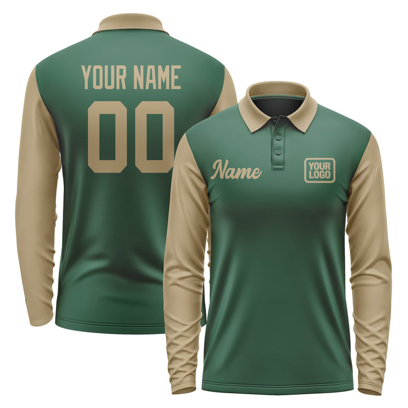 Custom Green Light Khaki Long Sleeve Polo Shirt Pl052525B125