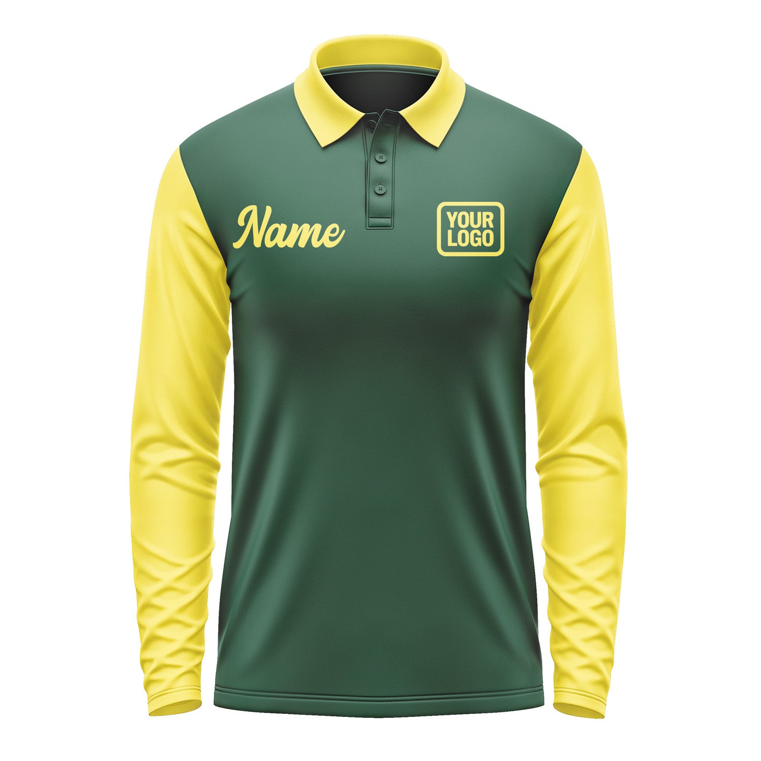 Custom Green Light Yellow Long Sleeve Polo Shirt Pl052626B126