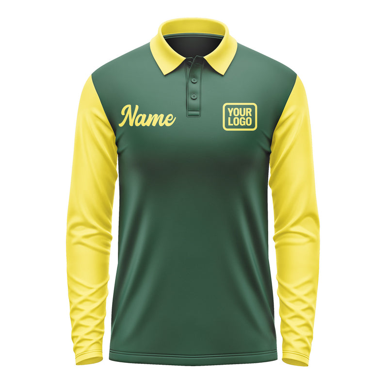 Custom Green Light Yellow Long Sleeve Polo Shirt Pl052626B126
