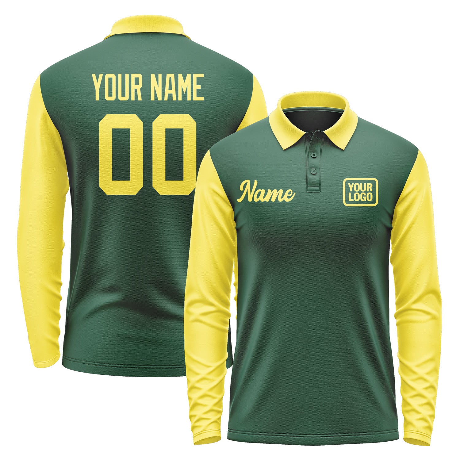 Custom Green Light Yellow Long Sleeve Polo Shirt Pl052626B126