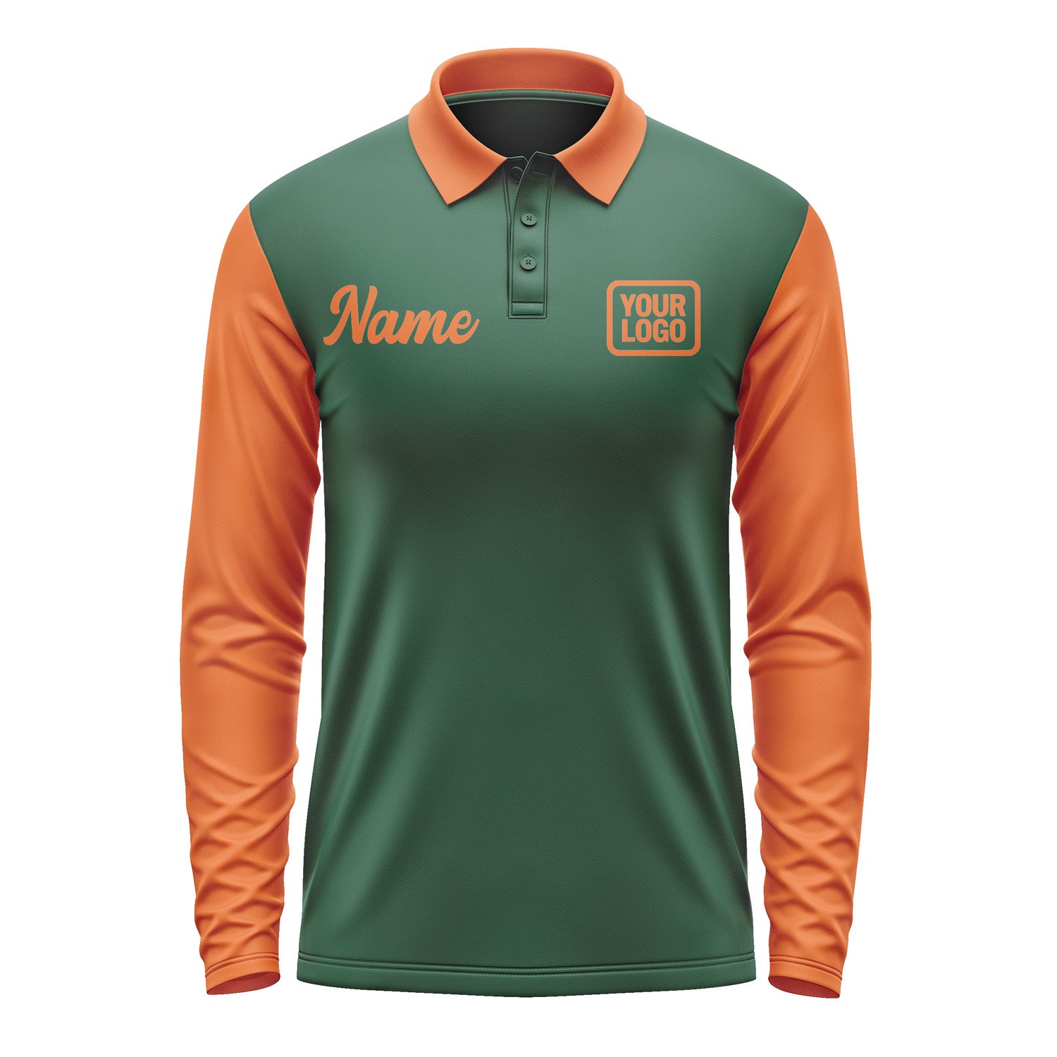 Custom Green Orange Long Sleeve Polo Shirt Pl052828B128