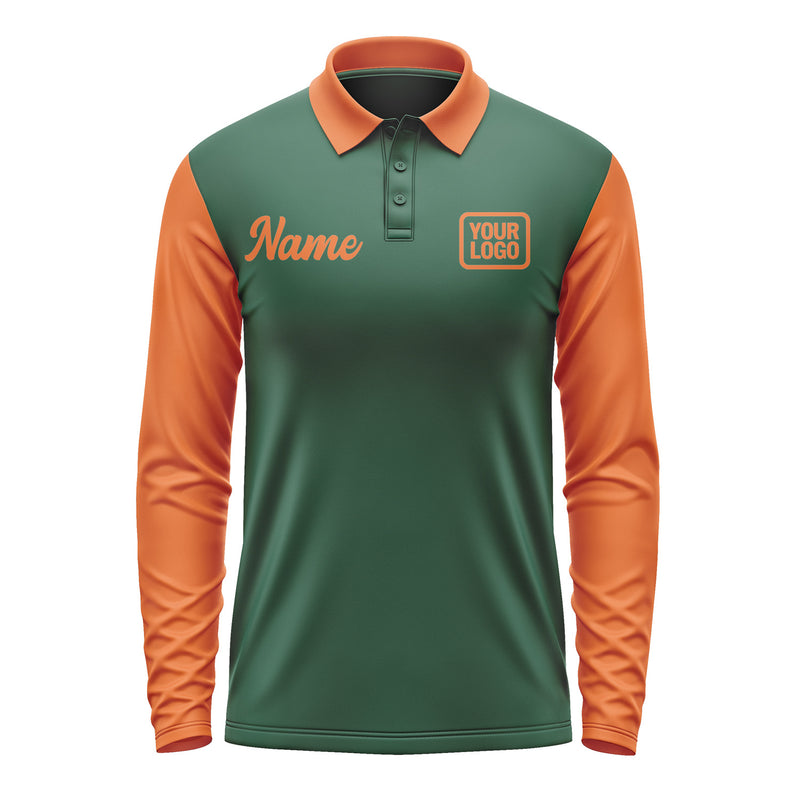 Custom Green Orange Long Sleeve Polo Shirt Pl052828B128
