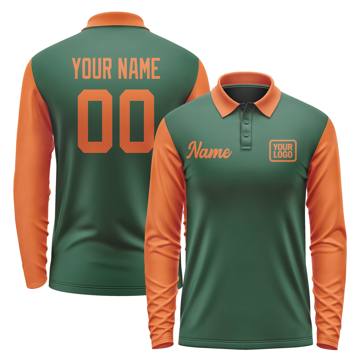Custom Green Orange Long Sleeve Polo Shirt Pl052828B128