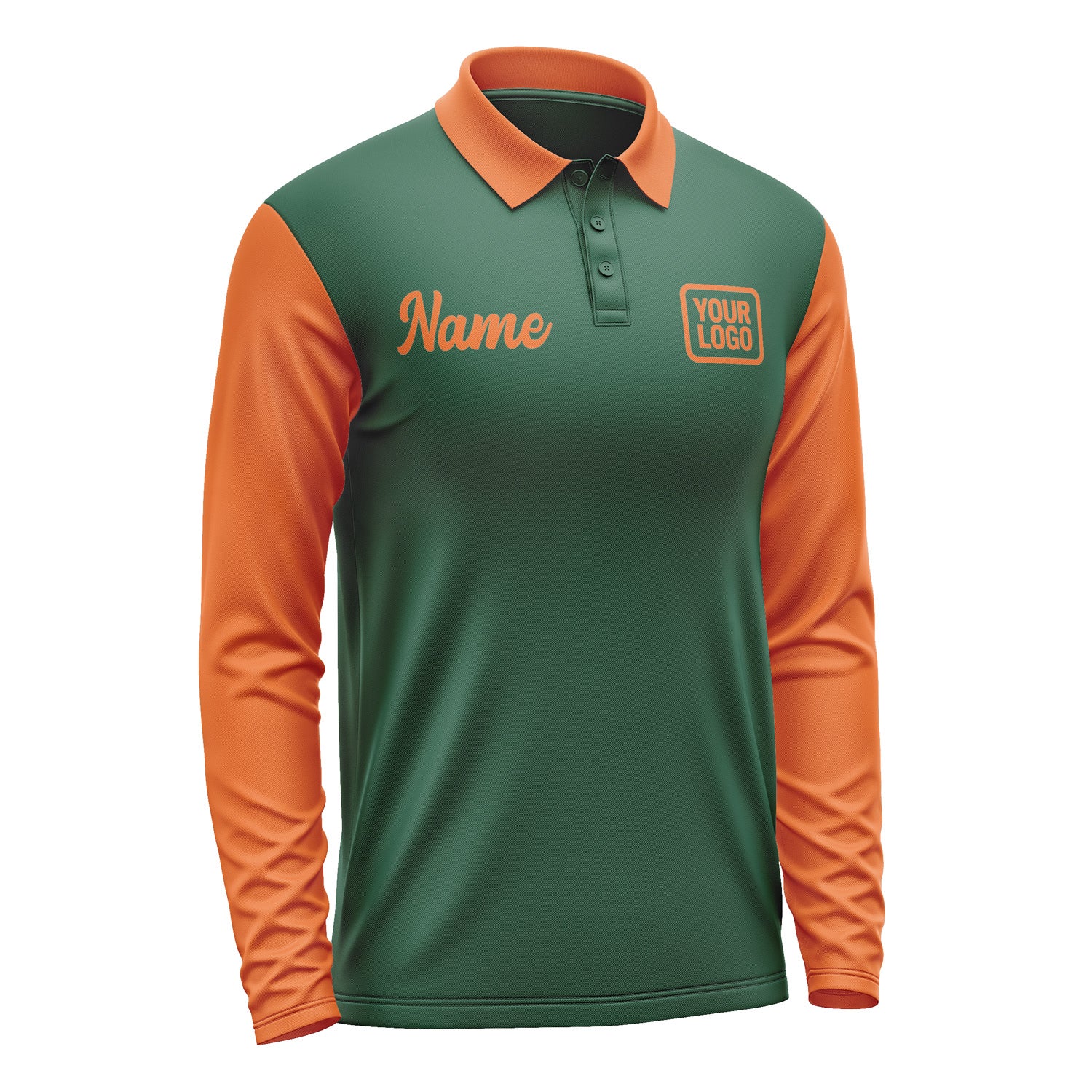 Custom Green Orange Long Sleeve Polo Shirt Pl052828B128