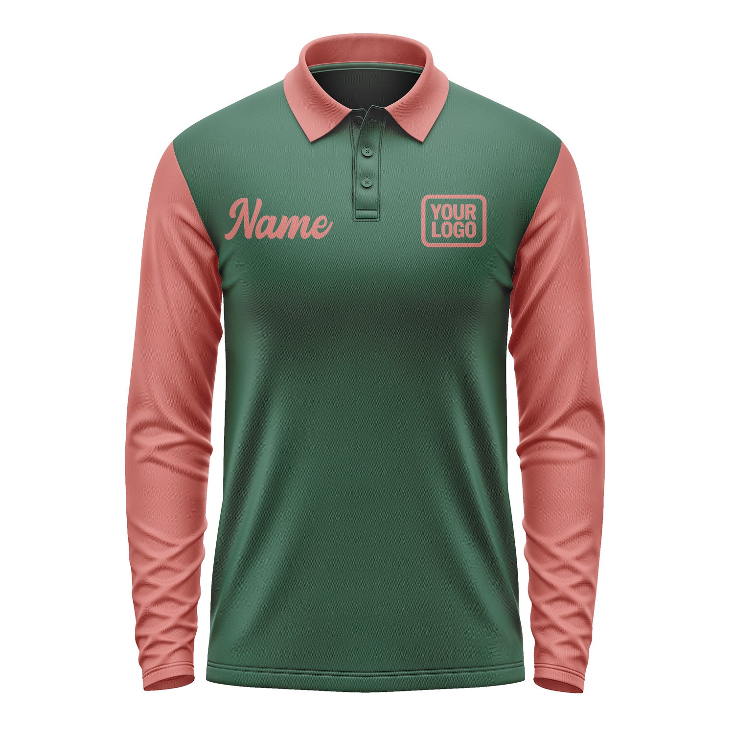 Custom Green Copper Rose Long Sleeve Polo Shirt Pl052929B129