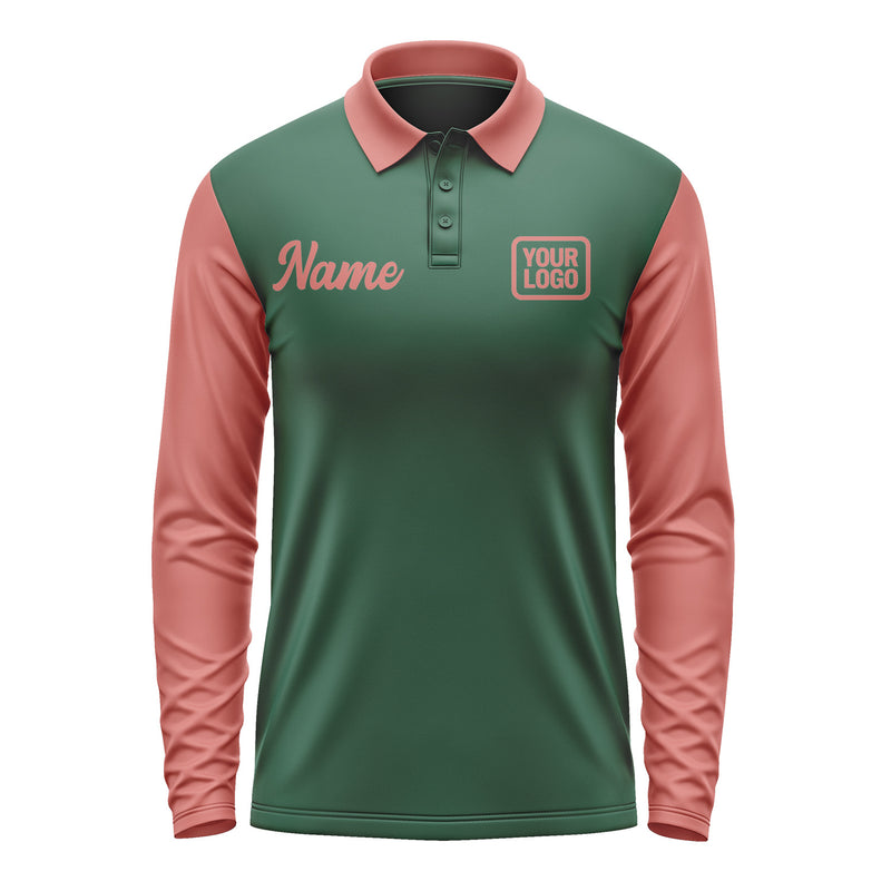 Custom Green Copper Rose Long Sleeve Polo Shirt Pl052929B129