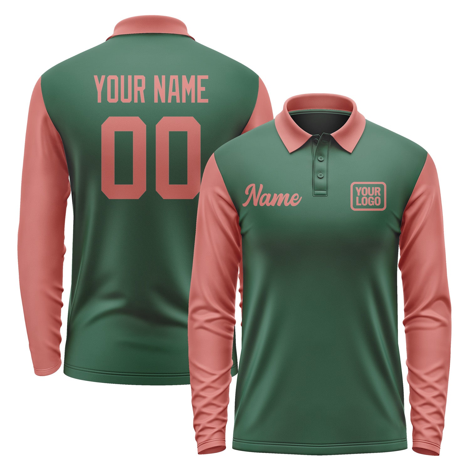 Custom Green Copper Rose Long Sleeve Polo Shirt Pl052929B129