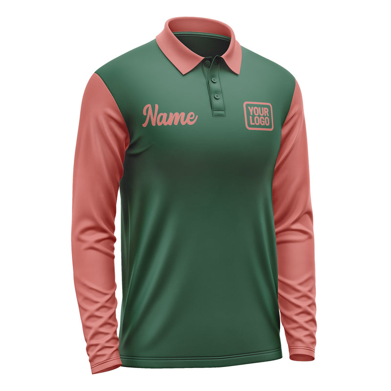 Custom Green Copper Rose Long Sleeve Polo Shirt Pl052929B129
