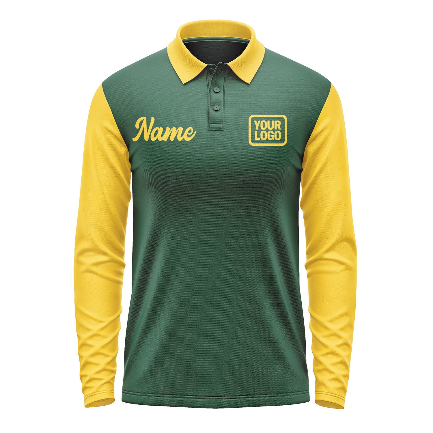 Custom Green Gold Long Sleeve Polo Shirt Pl053030B130