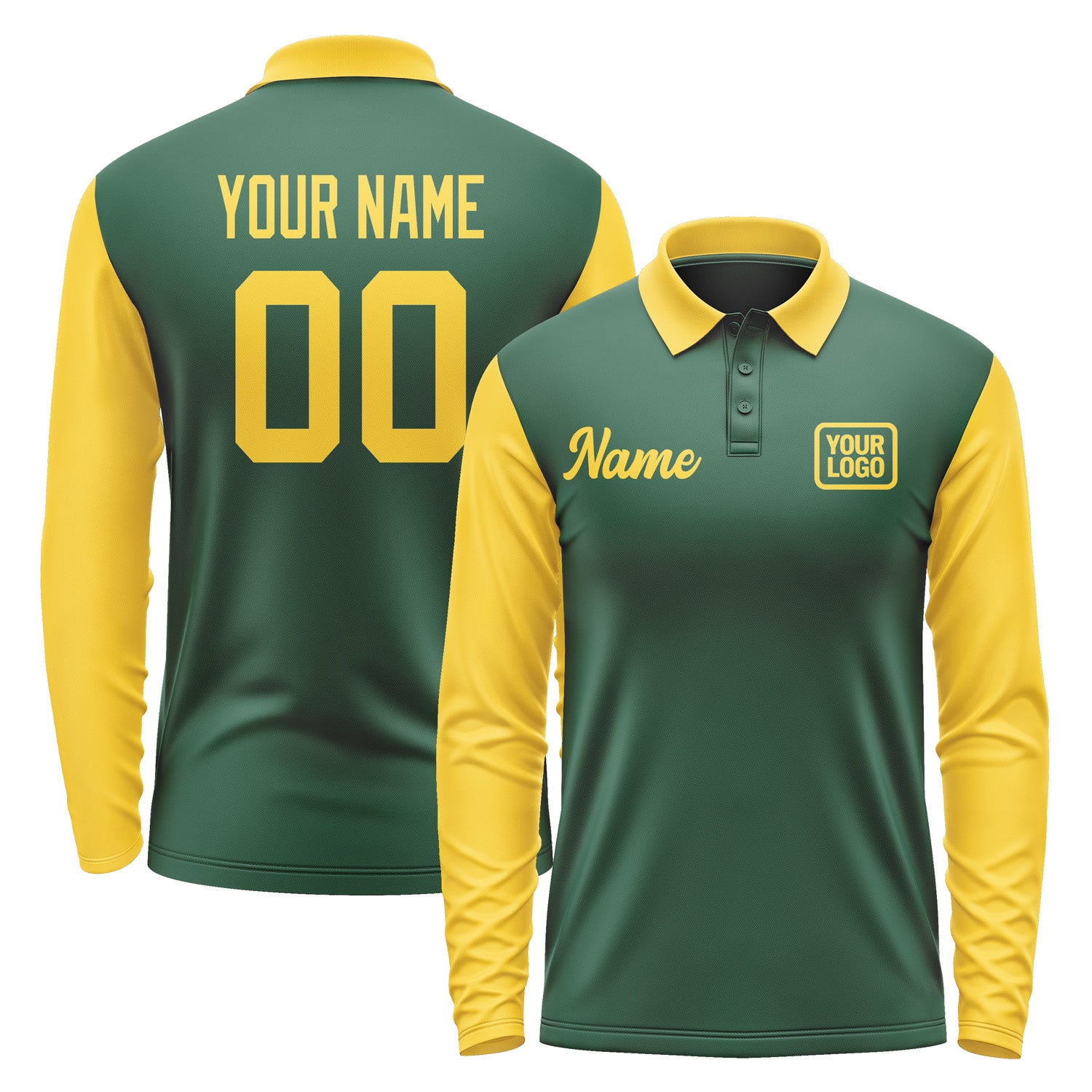 Custom Green Gold Long Sleeve Polo Shirt Pl053030B130