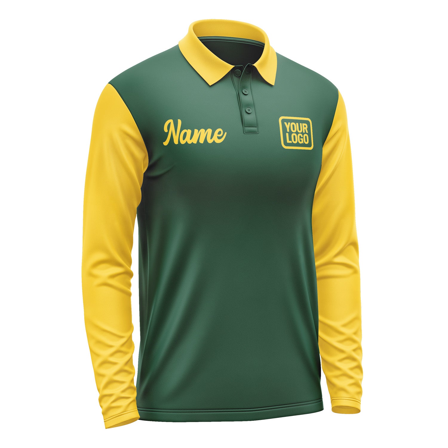 Custom Green Gold Long Sleeve Polo Shirt Pl053030B130