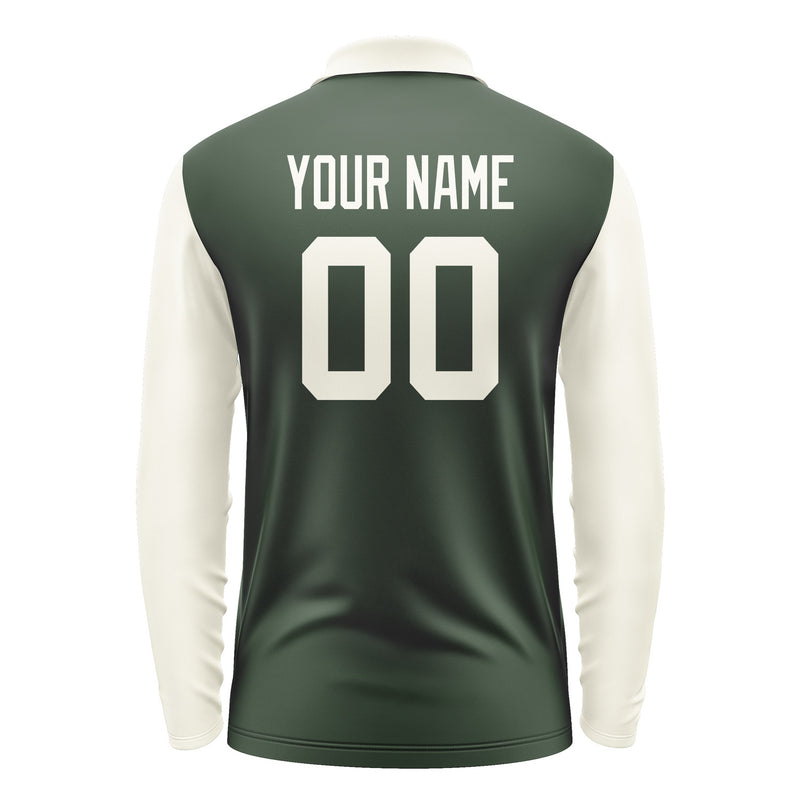 Custom Dark Green Cream Long Sleeve Polo Shirt Pl060303B103