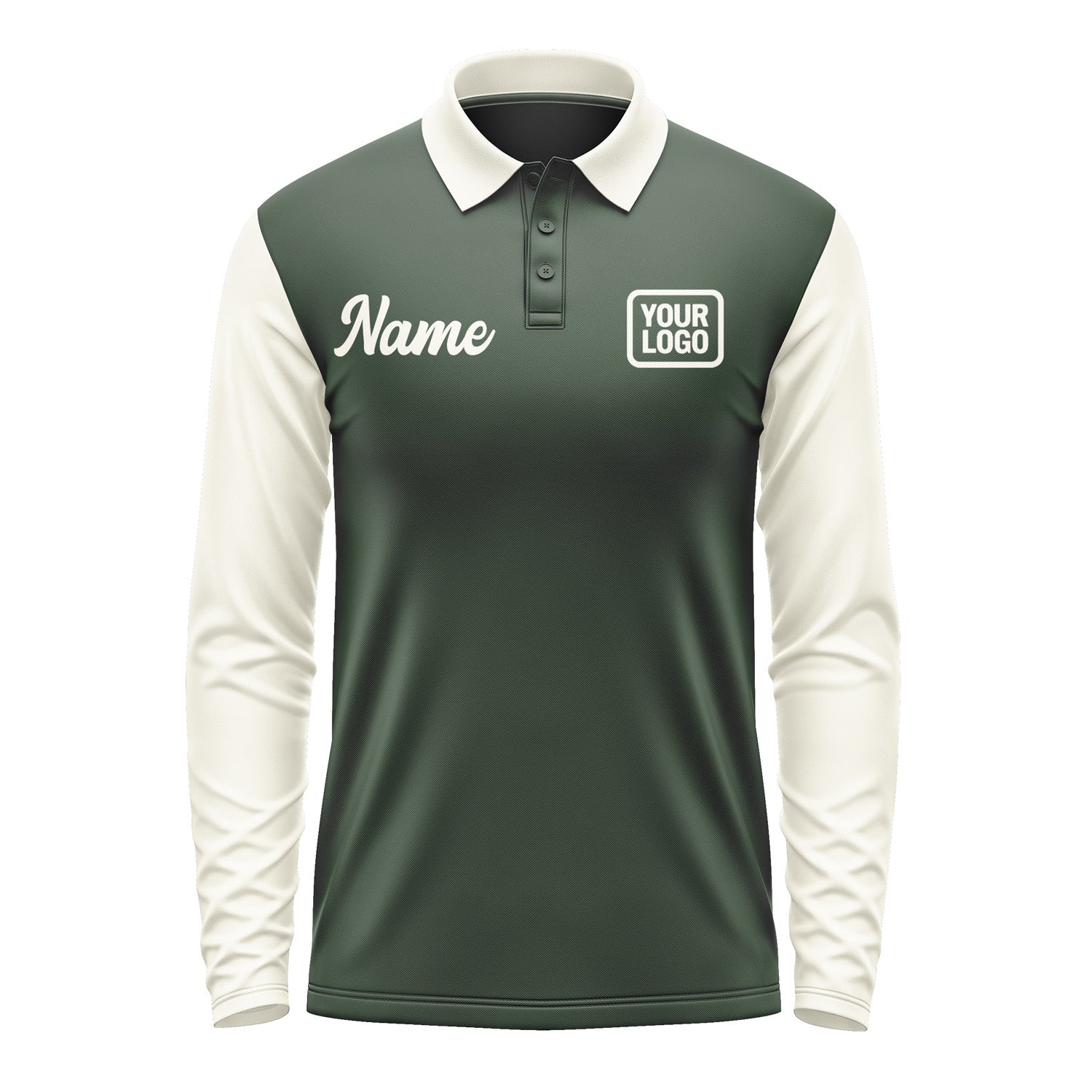 Custom Dark Green Cream Long Sleeve Polo Shirt Pl060303B103