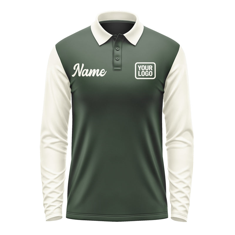 Custom Dark Green Cream Long Sleeve Polo Shirt Pl060303B103