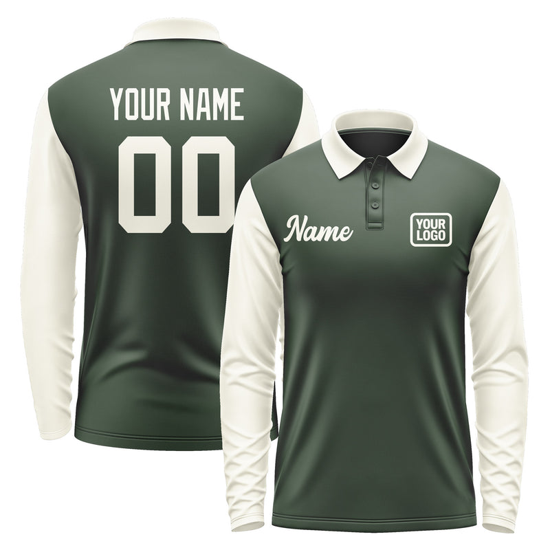 Custom Dark Green Cream Long Sleeve Polo Shirt Pl060303B103