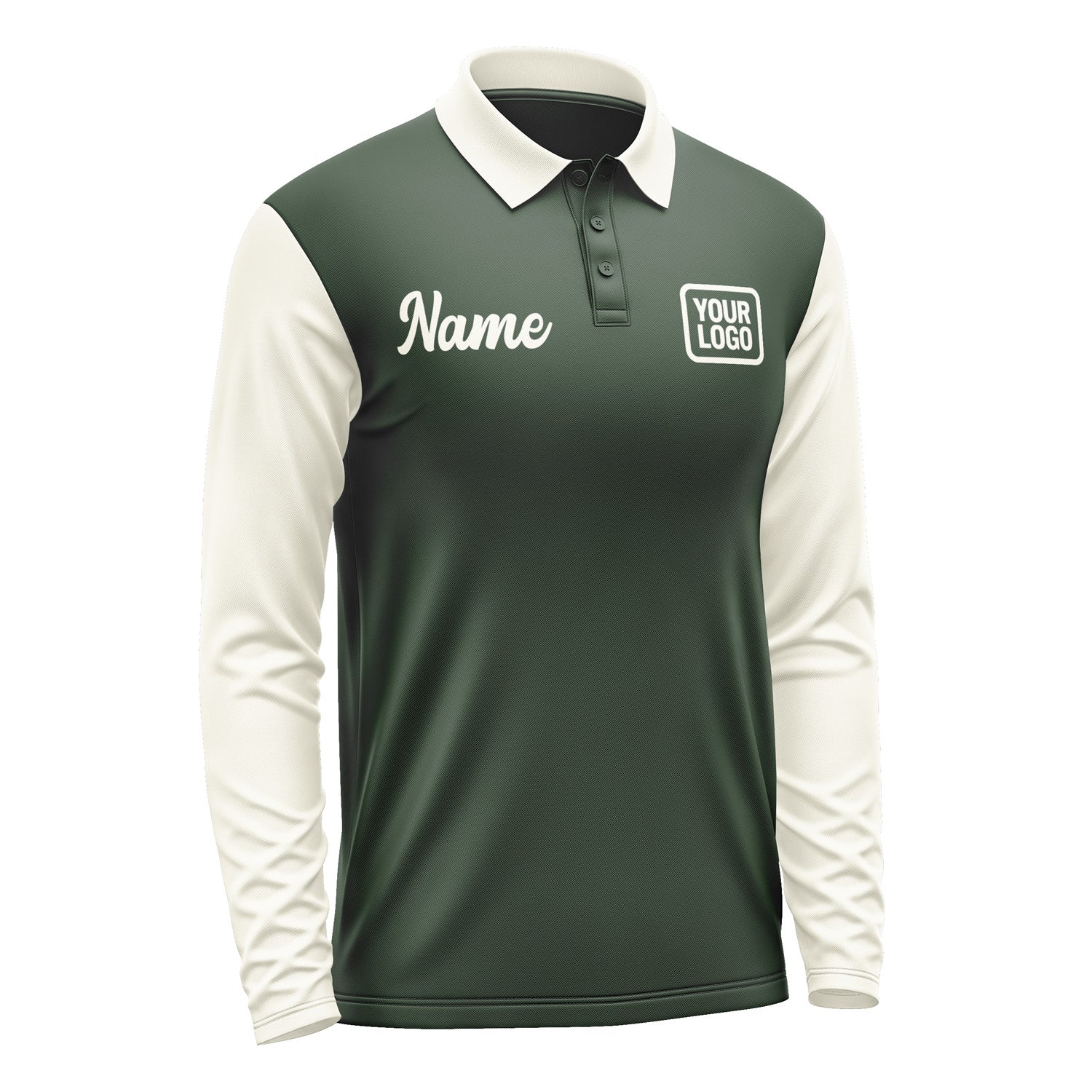 Custom Dark Green Cream Long Sleeve Polo Shirt Pl060303B103