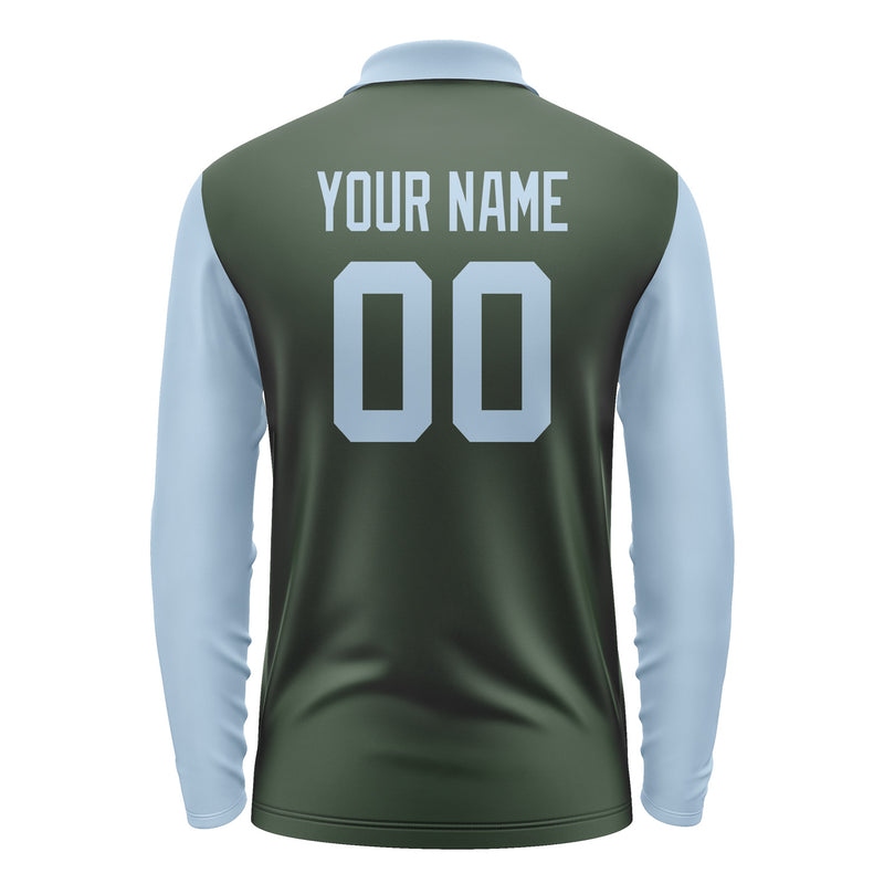 Custom Dark Green Light Blue Long Sleeve Polo Shirt Pl060808B108