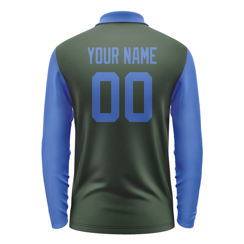 Custom Dark Green Sky Blue Long Sleeve Polo Shirt Pl060909B109