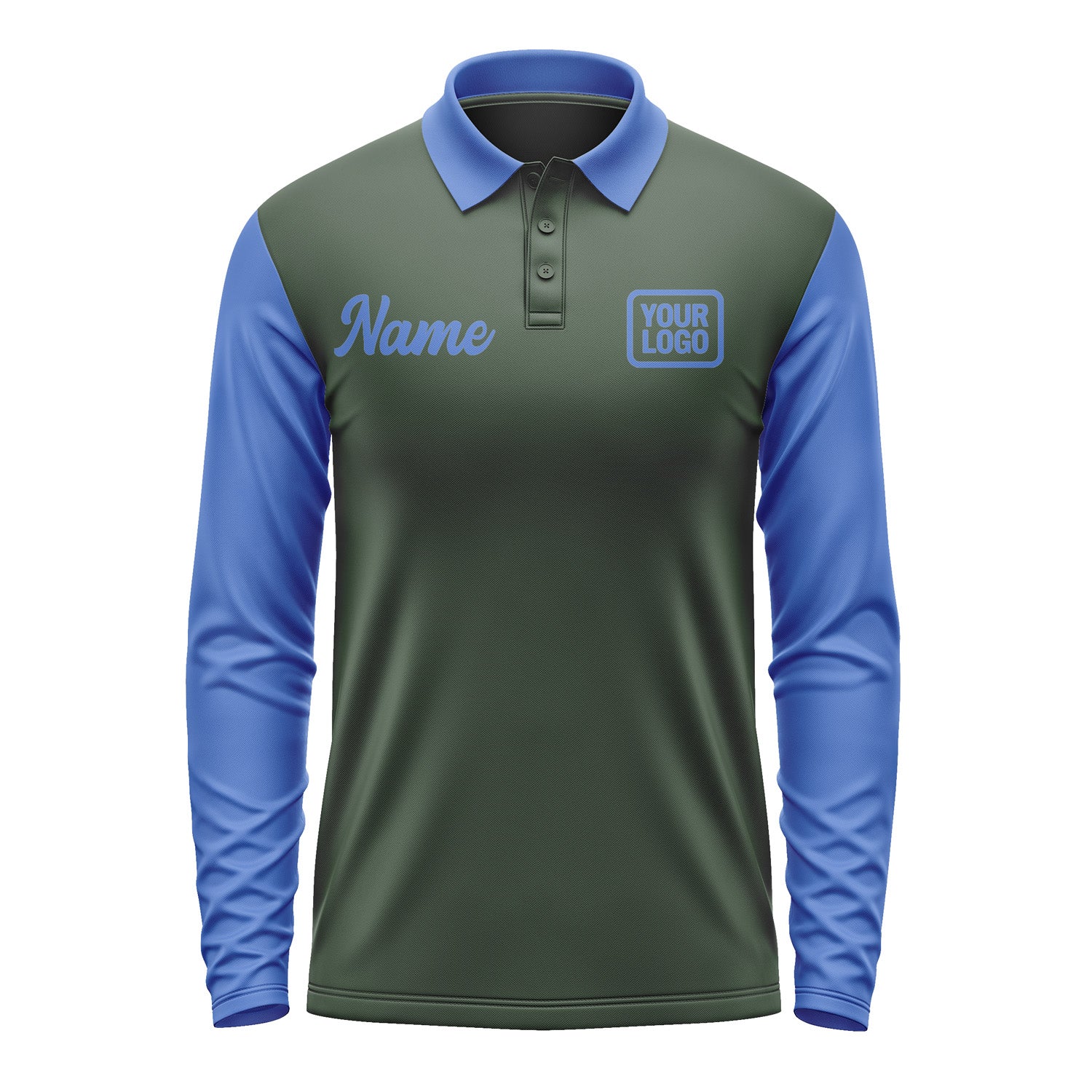 Custom Dark Green Sky Blue Long Sleeve Polo Shirt Pl060909B109