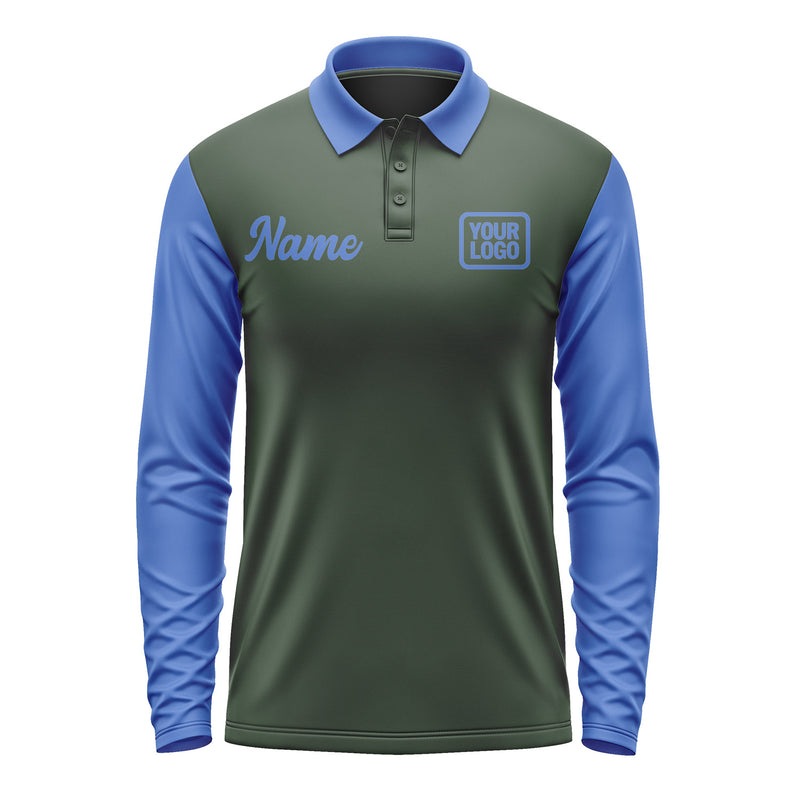 Custom Dark Green Sky Blue Long Sleeve Polo Shirt Pl060909B109